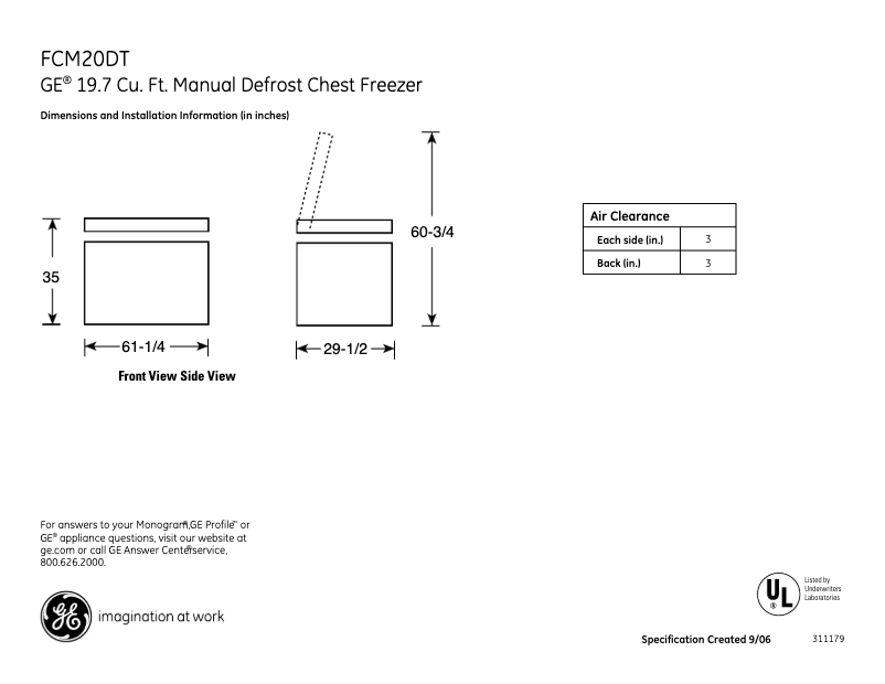 Page n°1 - Fiche technique GE FCM20DTWH