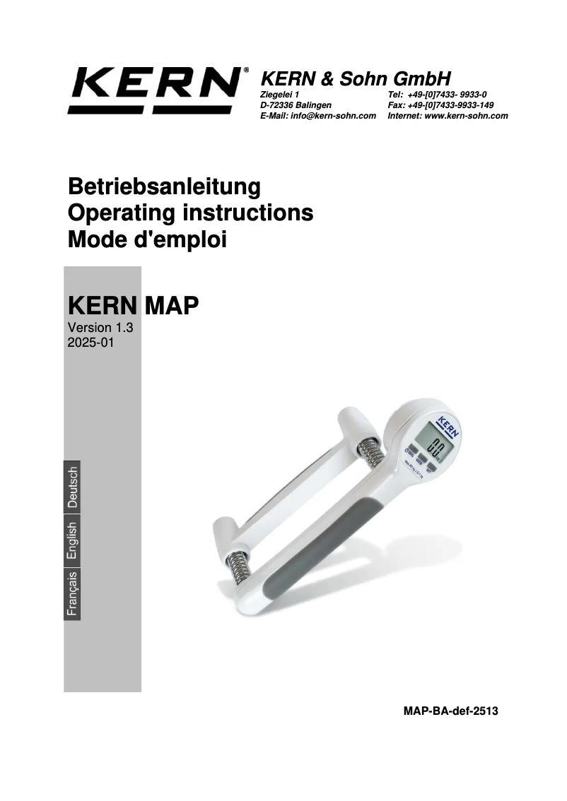 Page 1 de la notice Manuel utilisateur Kern MAP 130K1