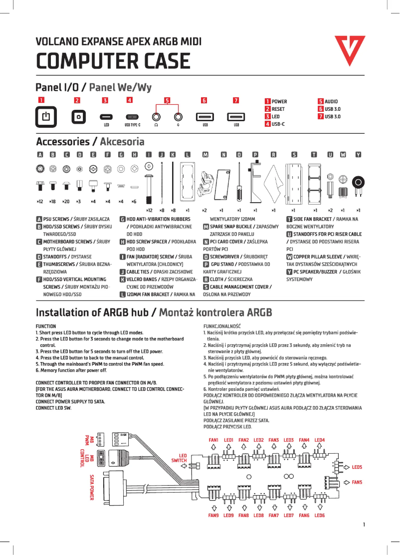 Page 1 de la notice Manuel utilisateur Volcano Expanse T Apex ARGB Midi