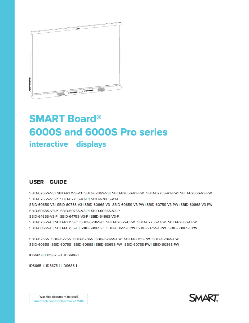 Page n°1 - Manuel utilisateur SMART Technologies SBID-6286S-V3