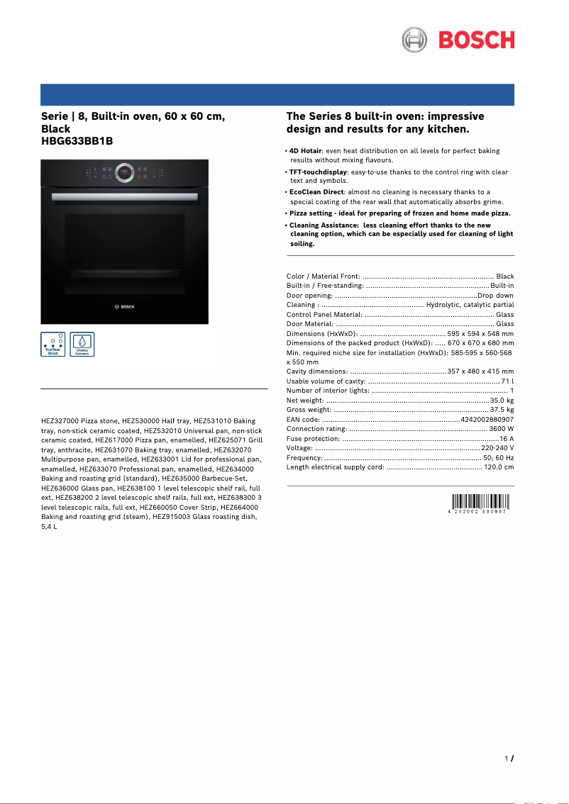 Página 1 del manual Ficha técnica Bosch HBG633BB1B