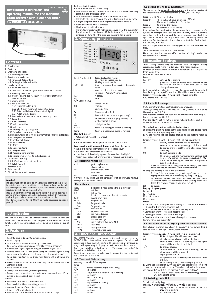 Image de la première page du manuel de l'appareil Instat 868-a8U