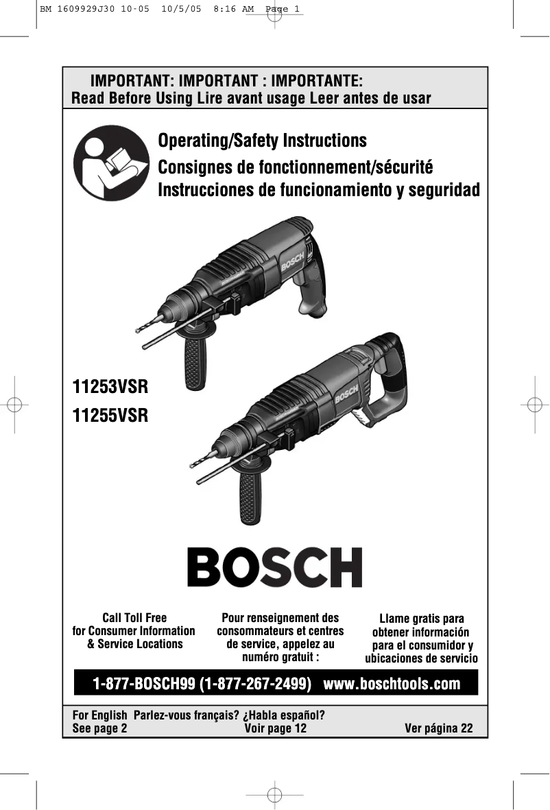 Page 1 de la notice Manuel utilisateur Bosch 11255VSR