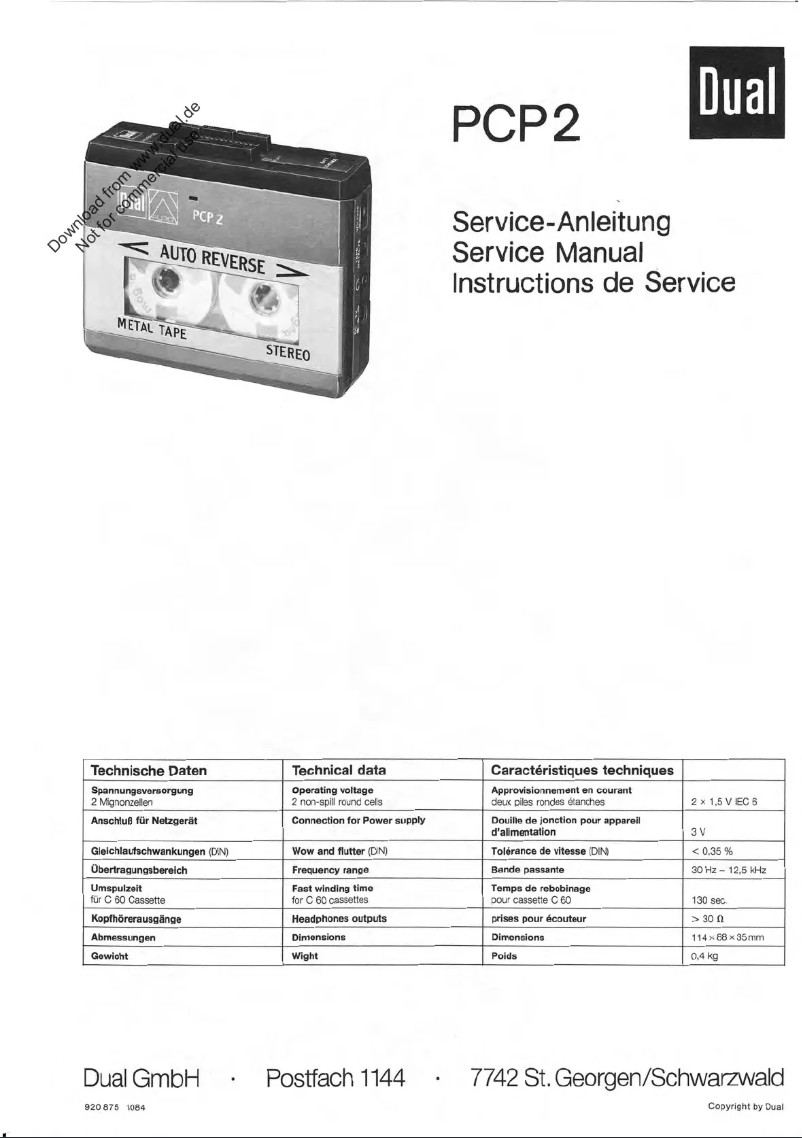 Page 1 de la notice Manuel utilisateur Dual PCP2