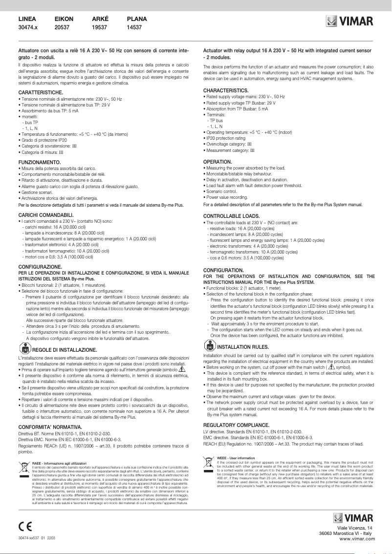 Page n°1 - Manuel utilisateur Vimar 30474.B