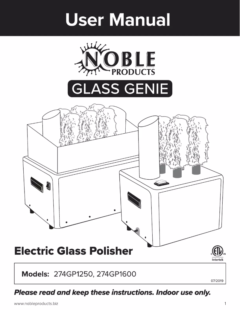 Image de la première page du manuel de l'appareil Glass Genie 274GP1600