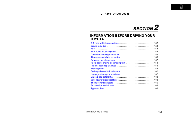 Page 1 de la notice Manuel utilisateur Toyota RAV4 (2001)