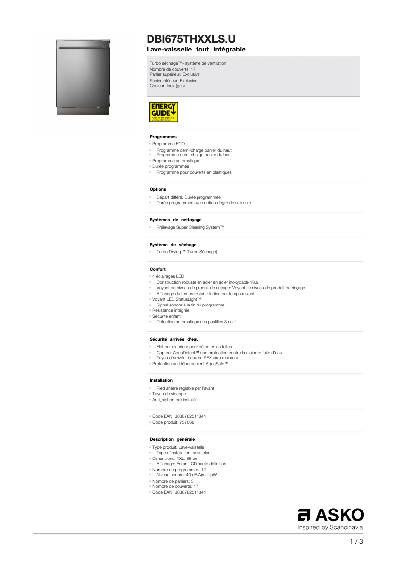 Image de la première page du manuel de l'appareil DBI675THXXLS.U