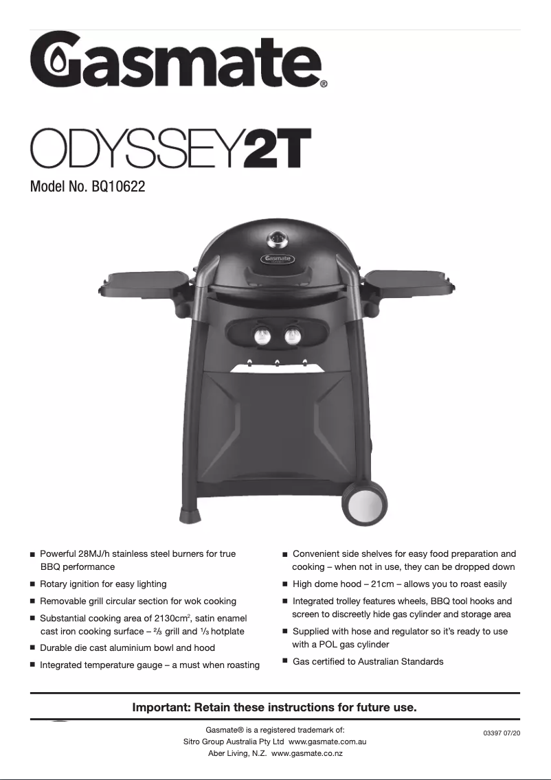 Page n°1 - Manuel utilisateur Gasmate Odyssey 2T