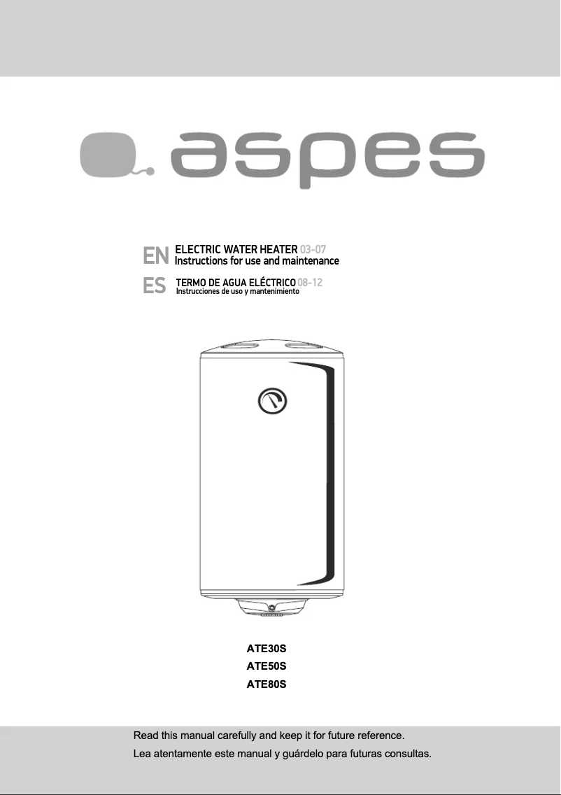 Page 1 de la notice Manuel utilisateur Aspes ATE80S