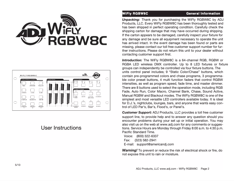Page 1 de la notice Manuel utilisateur Adj WiFly RGBW8C