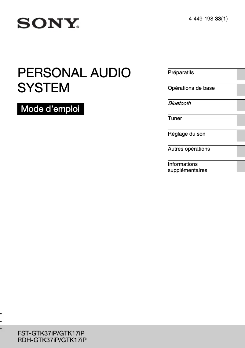Page n°1 - Manuel utilisateur Sony RDH-GTK37iP