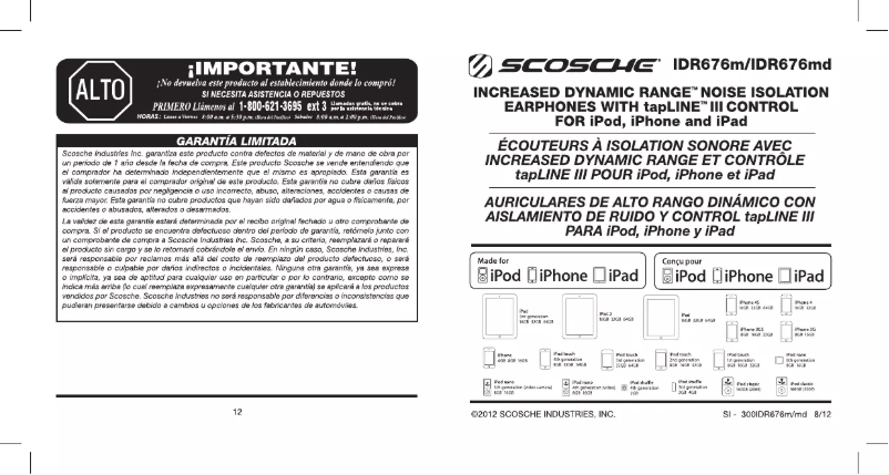Page 1 de la notice Manuel utilisateur Scosche IDR676MD