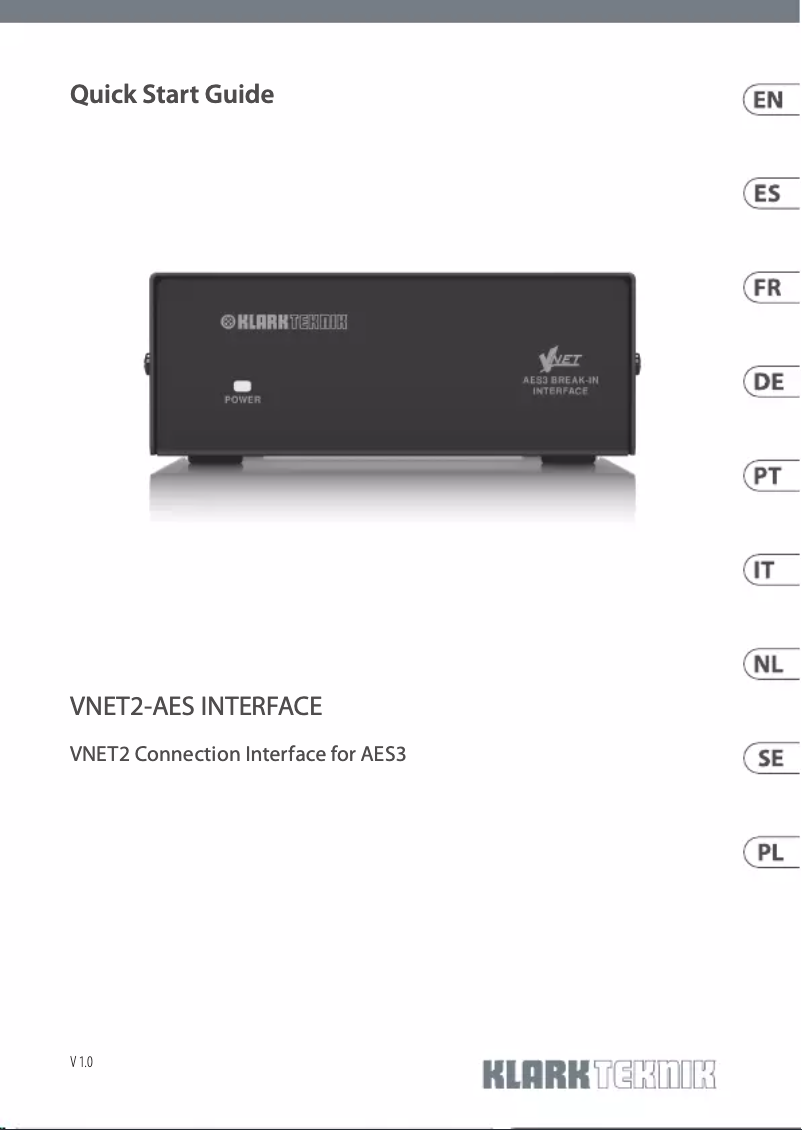 Image de la première page du manuel de l'appareil VNET2-AES Interface