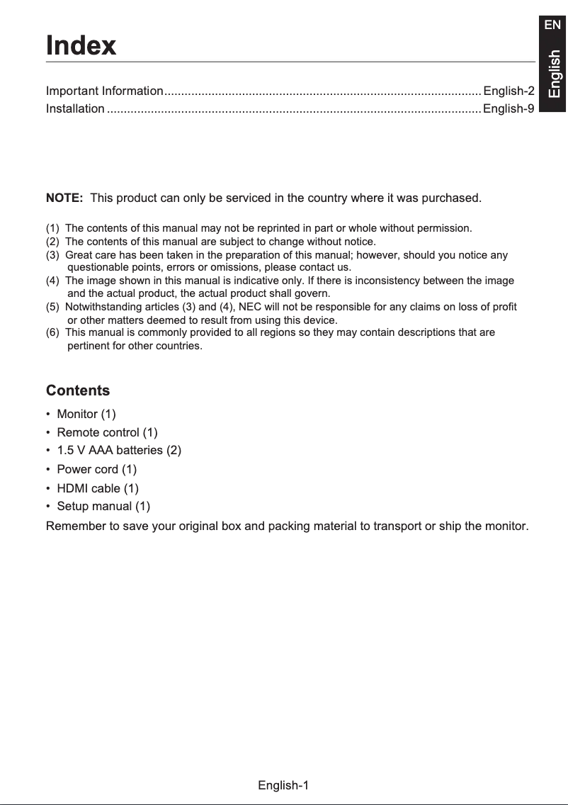 Page 1 de la notice Guide d'installation NEC MultiSync E498