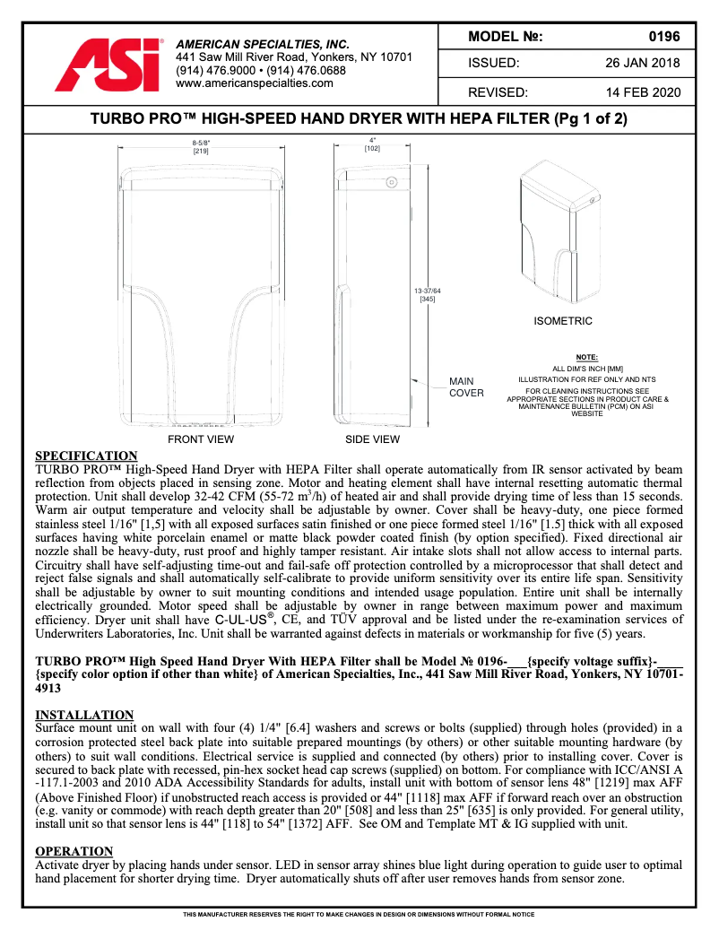 Page n°1 - Guide d'installation ASI TURBO-Pro 10-0196-1-41