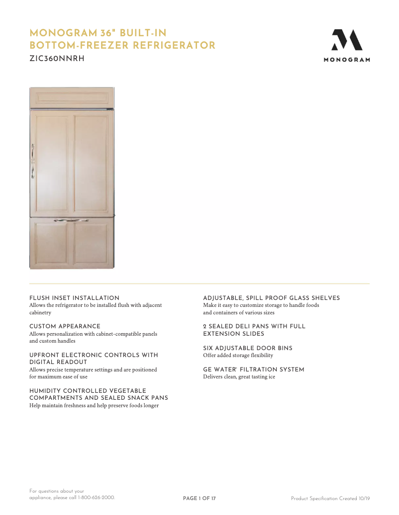 Page 1 de la notice Fiche technique Monogram ZIC360NNRH