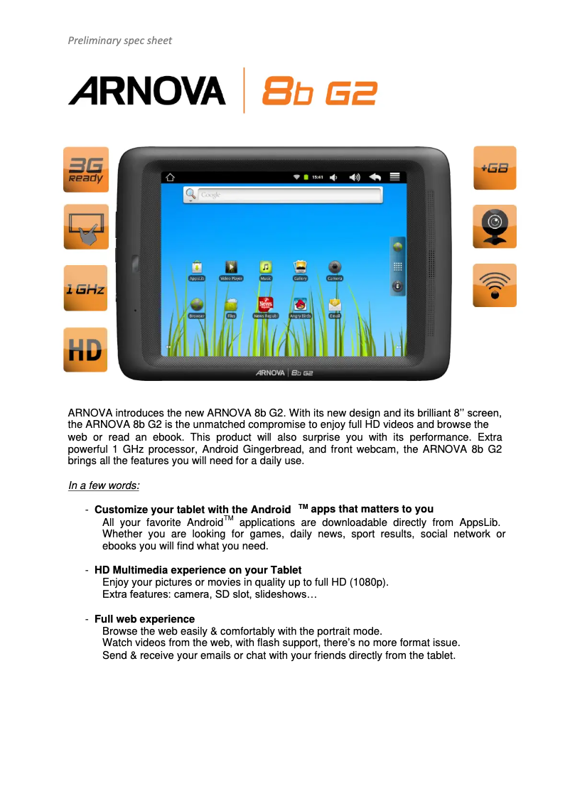 Page n°1 - Manuel utilisateur Archos ARNOVA 8b G2