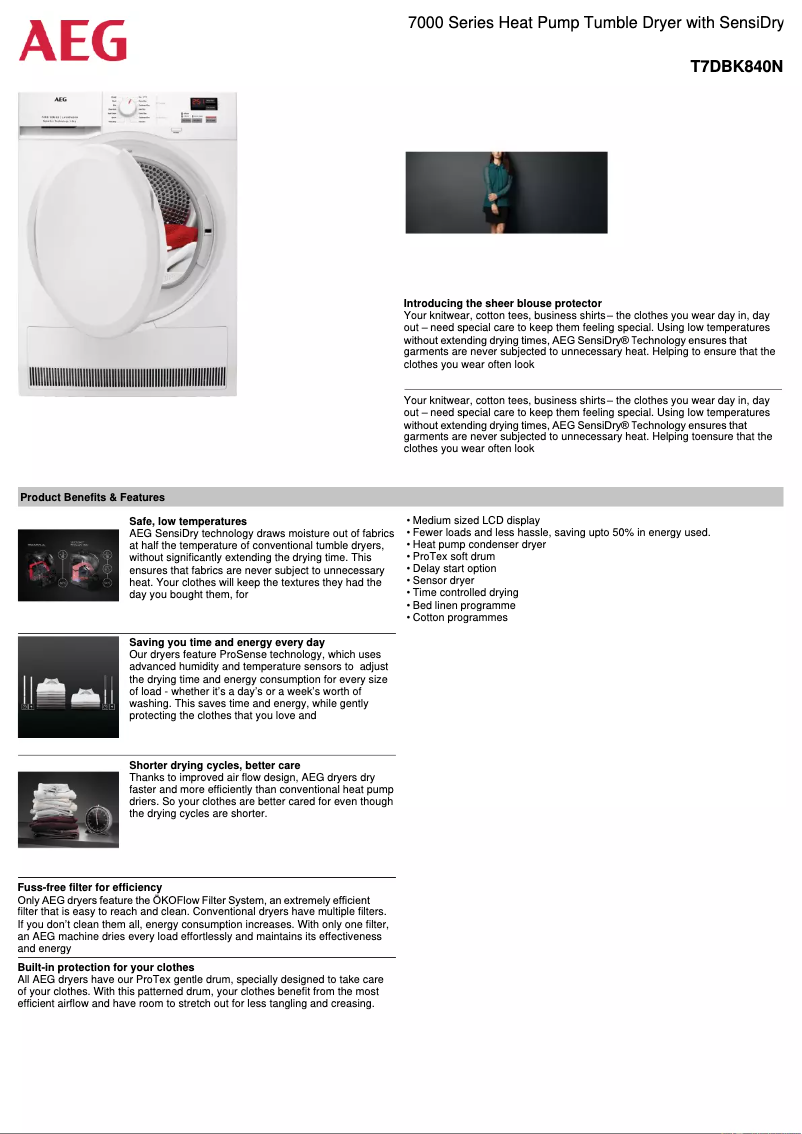 Page n°1 - Fiche technique AEG T7DBK840N