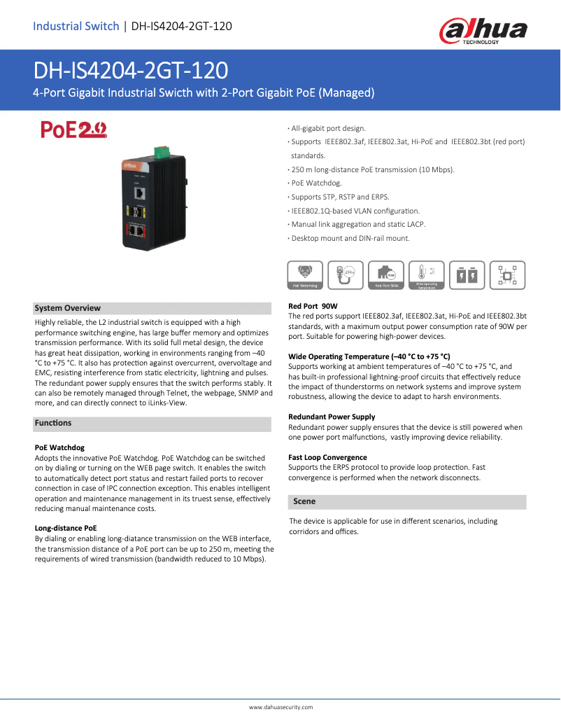 Page 1 de la notice Fiche technique Dahua Technology IS4204-2GT-120