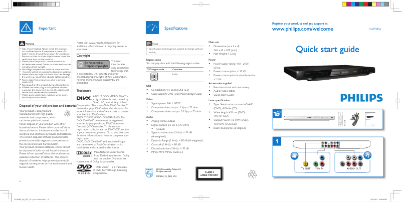 Page 1 de la notice Manuel utilisateur Philips DVP3856