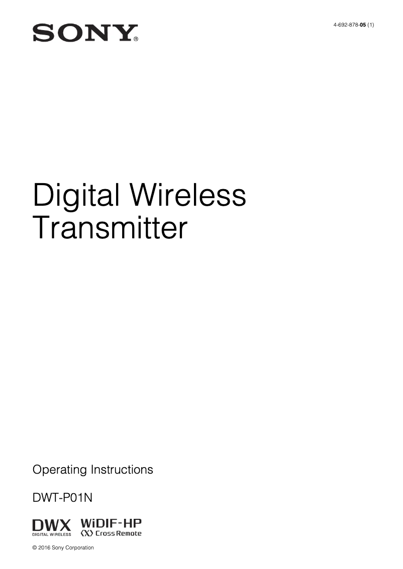 Page 1 de la notice Manuel utilisateur Sony DWT-P01N