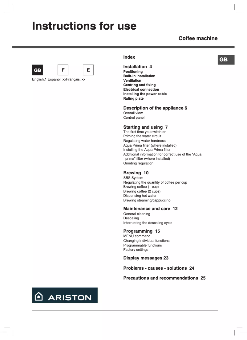 Page n°1 - Manuel utilisateur Ariston Thermo MCA 16