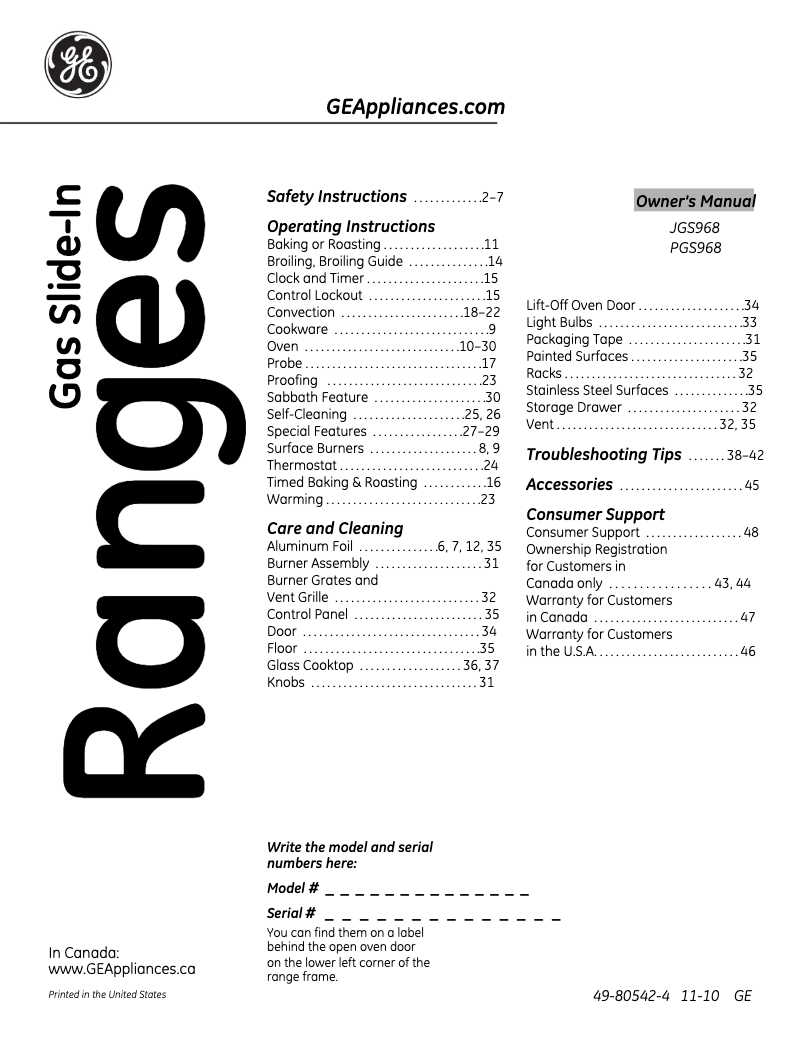 Page 1 de la notice Manuel d'utilisation et d'entretien GE JGS968SHSS