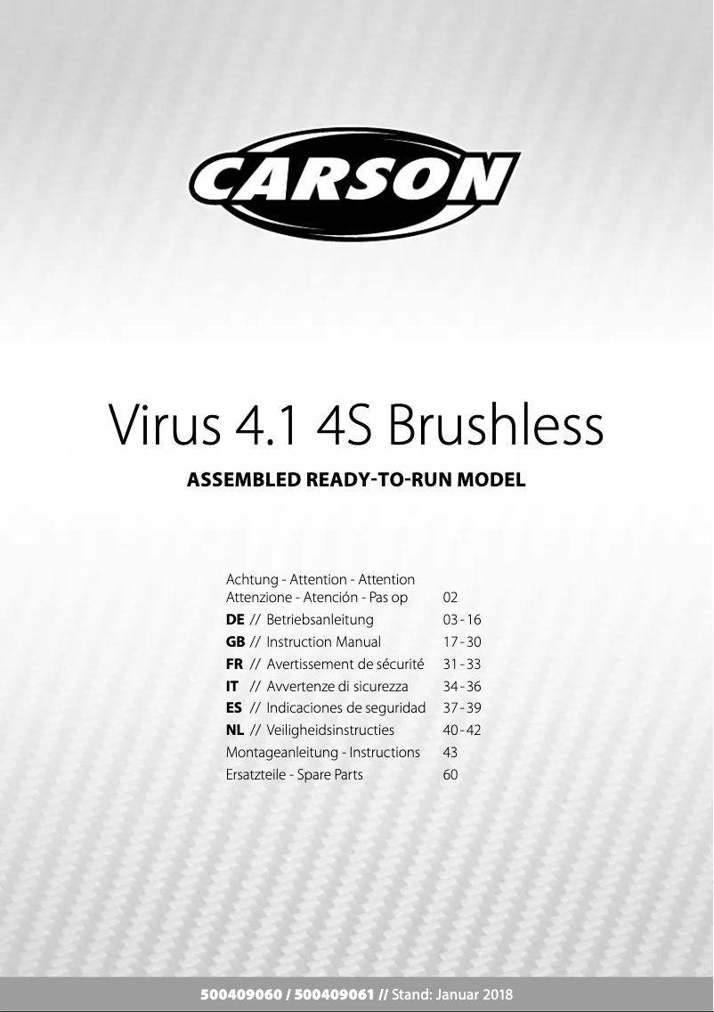 Page 1 de la notice Manuel utilisateur Carson Virus 4.1 4S Brushless