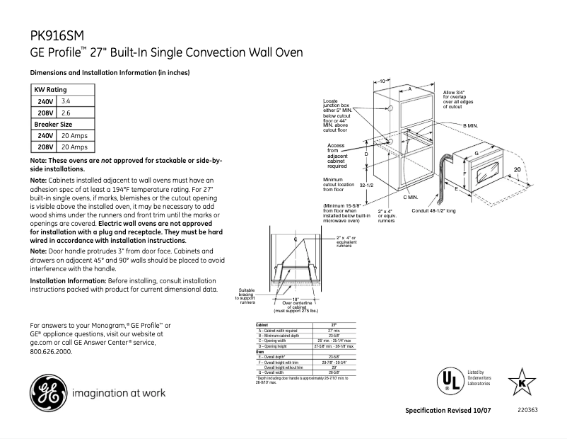 Imagen de la primera página del manual del dispositivo Profile PK916SMSS