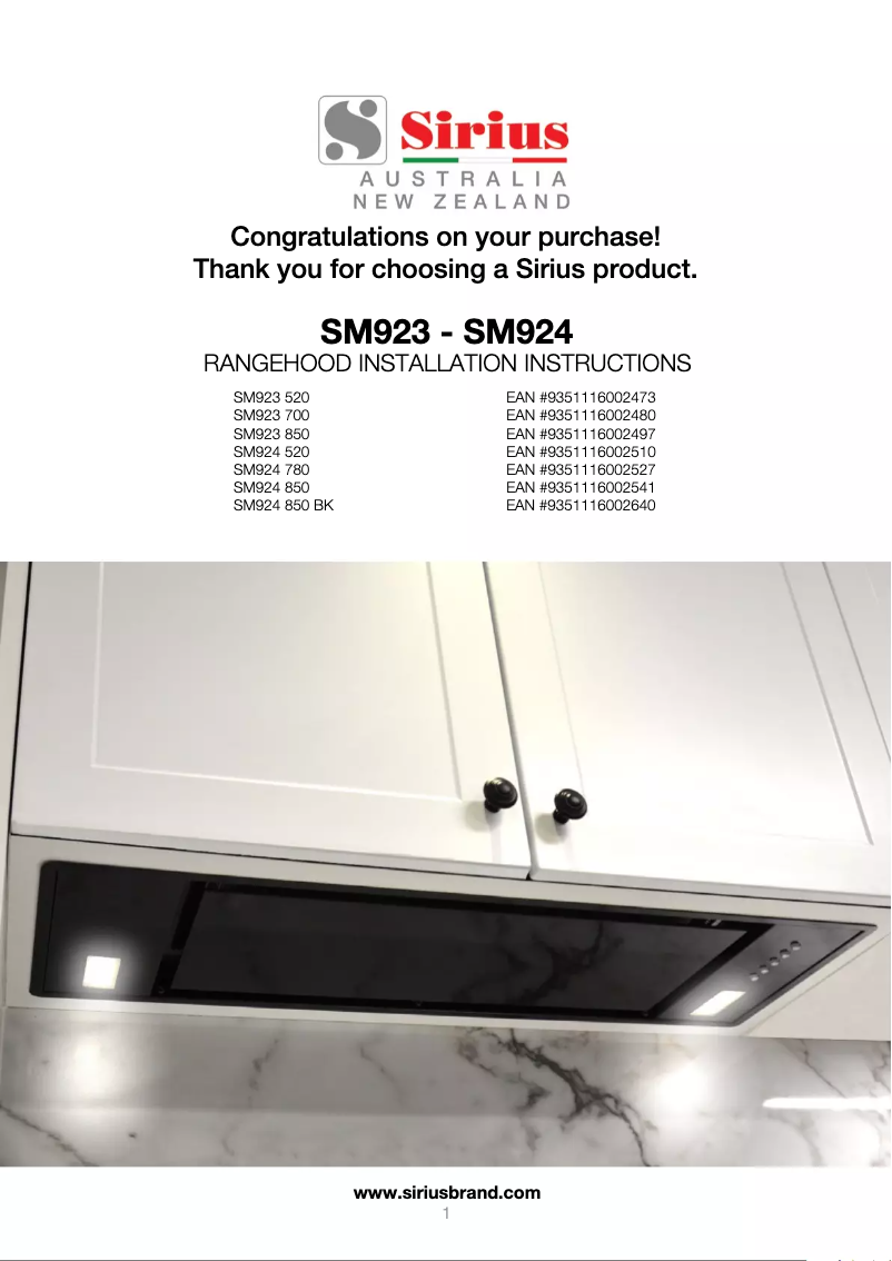 Page n°1 - Manuel utilisateur Sirius SM923 700