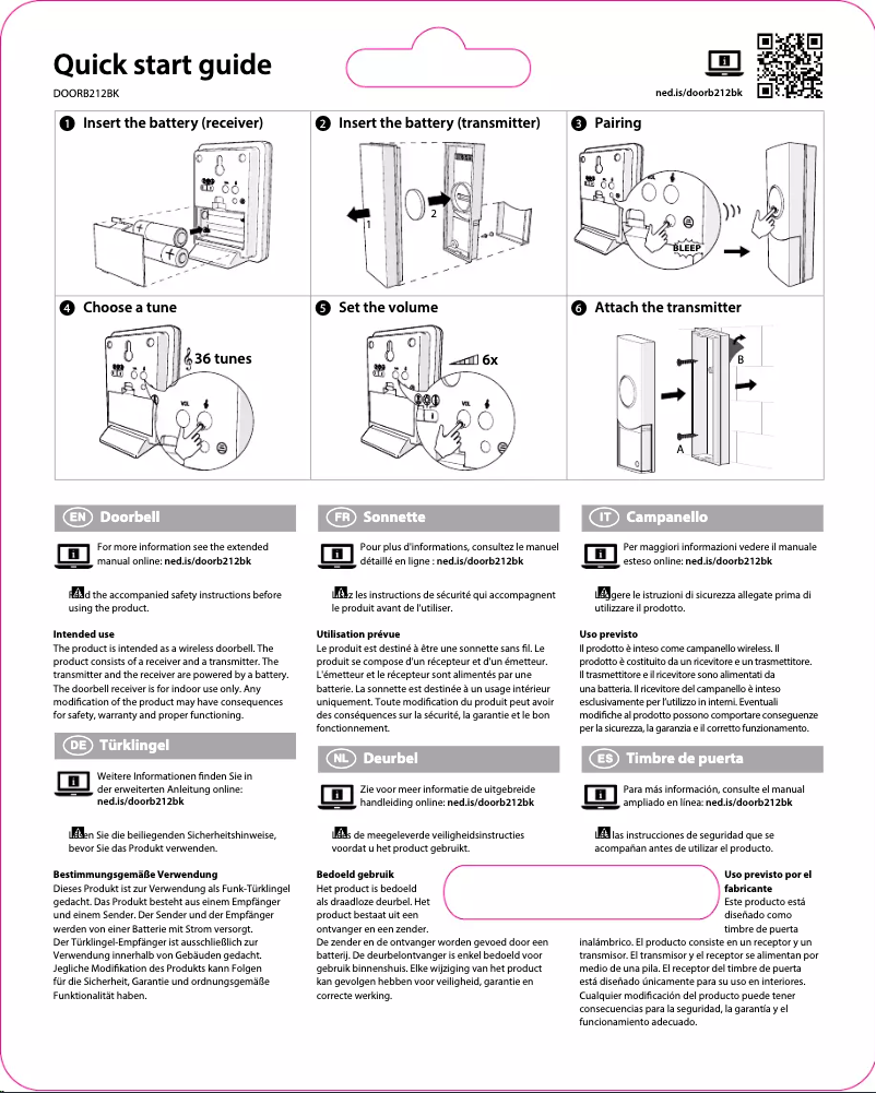 Page 1 de la notice Manuel utilisateur Nedis DOORB212BK