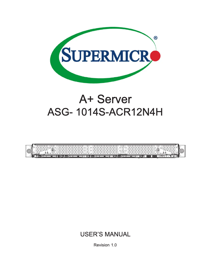 Page 1 de la notice Manuel utilisateur Supermicro SuperServer ASG-1014S-ACR12N4H