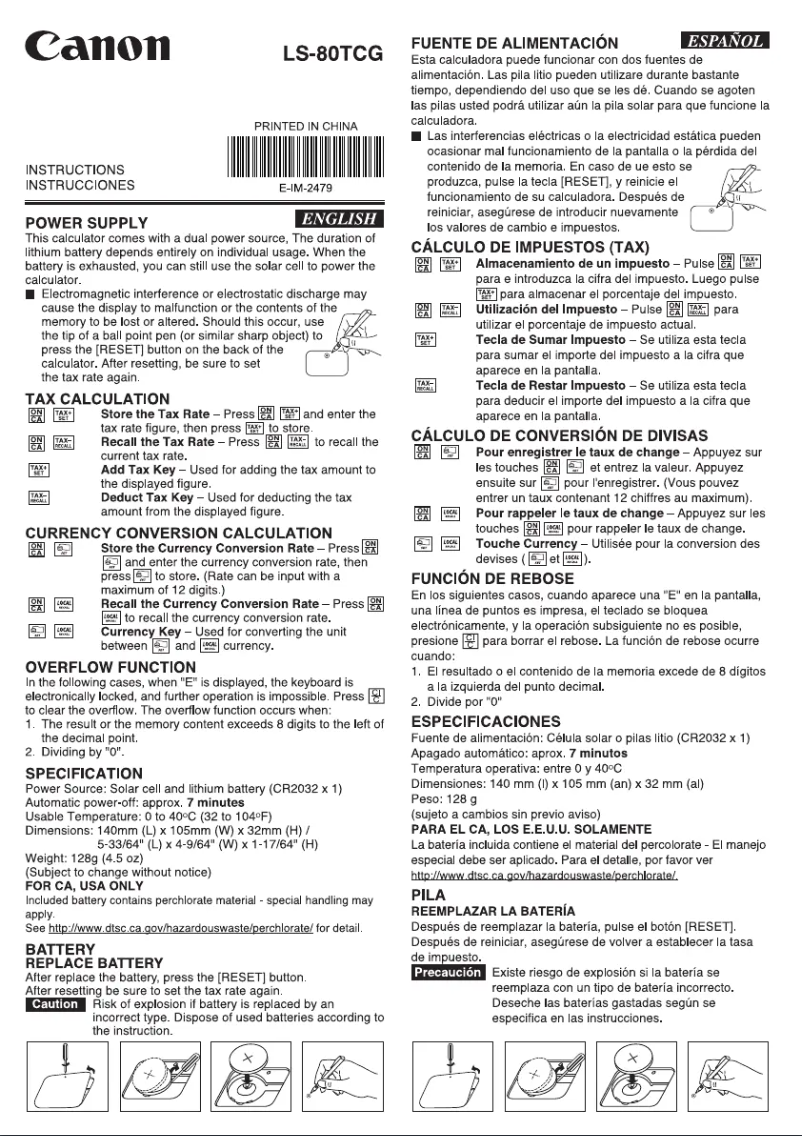 Page 1 de la notice Manuel utilisateur Canon LS-80TCG