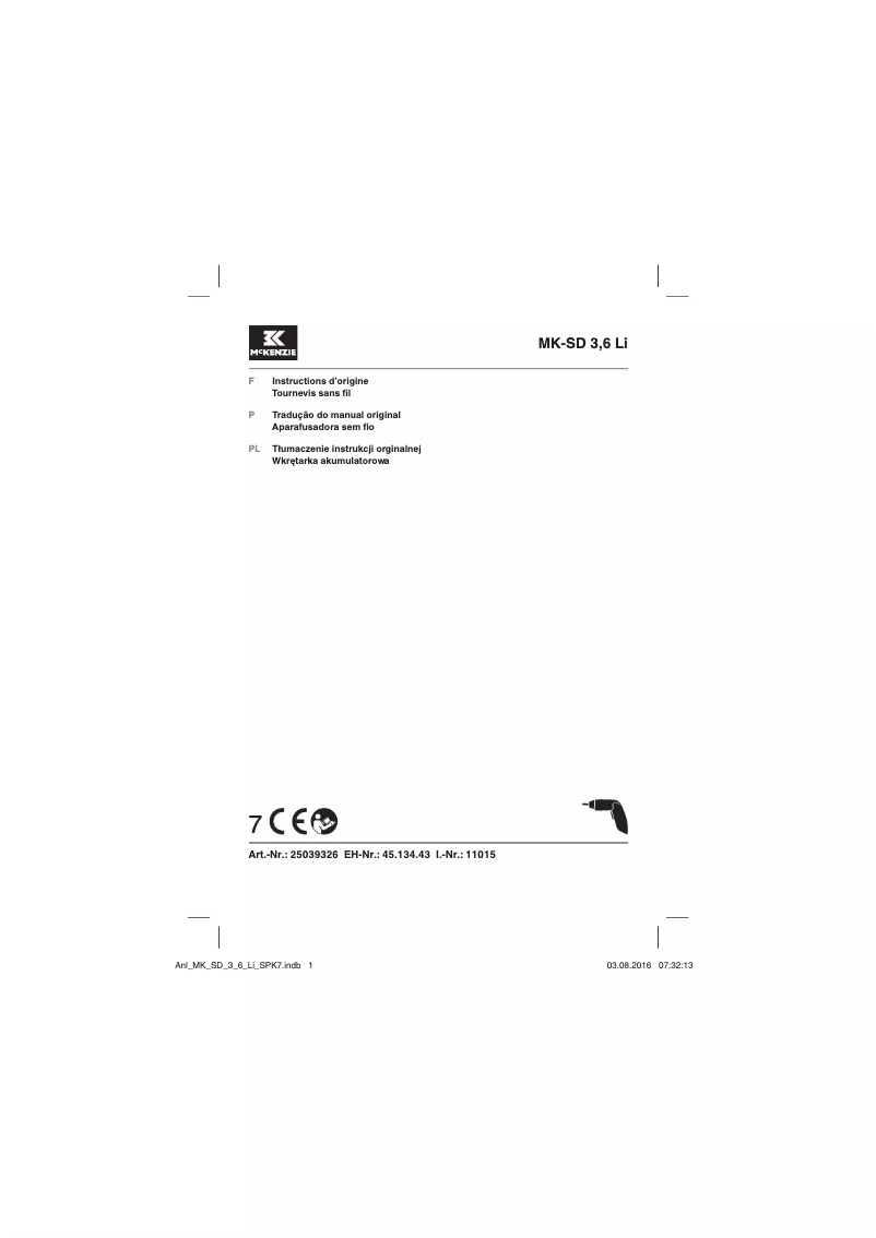 Página 1 del manual Manual de usuario McKenzie MK-SD 3,6 Li