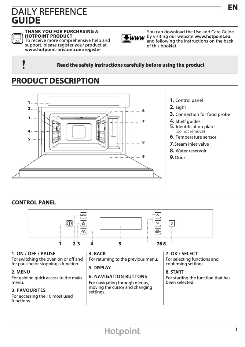 Page 1 de la notice Manuel utilisateur Hotpoint MS 998 IX H