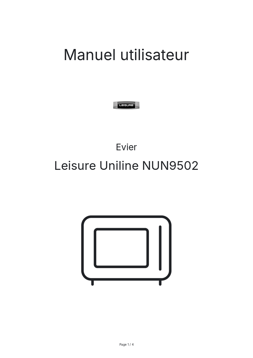 Page n°1 - Manuel utilisateur Leisure Uniline NUN9502