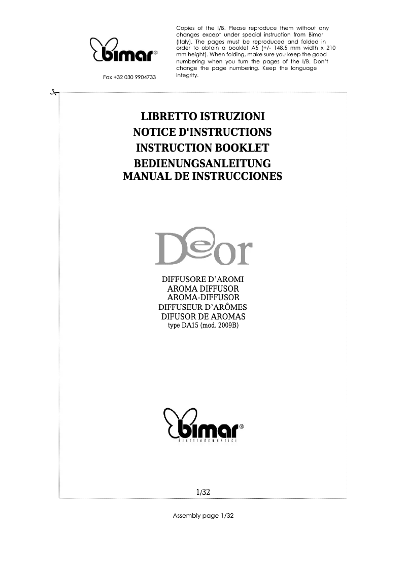 Page n°1 - Manuel utilisateur Bimar DA15