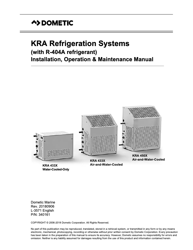 Page 1 de la notice Manuel utilisateur Dometic KRA 433X