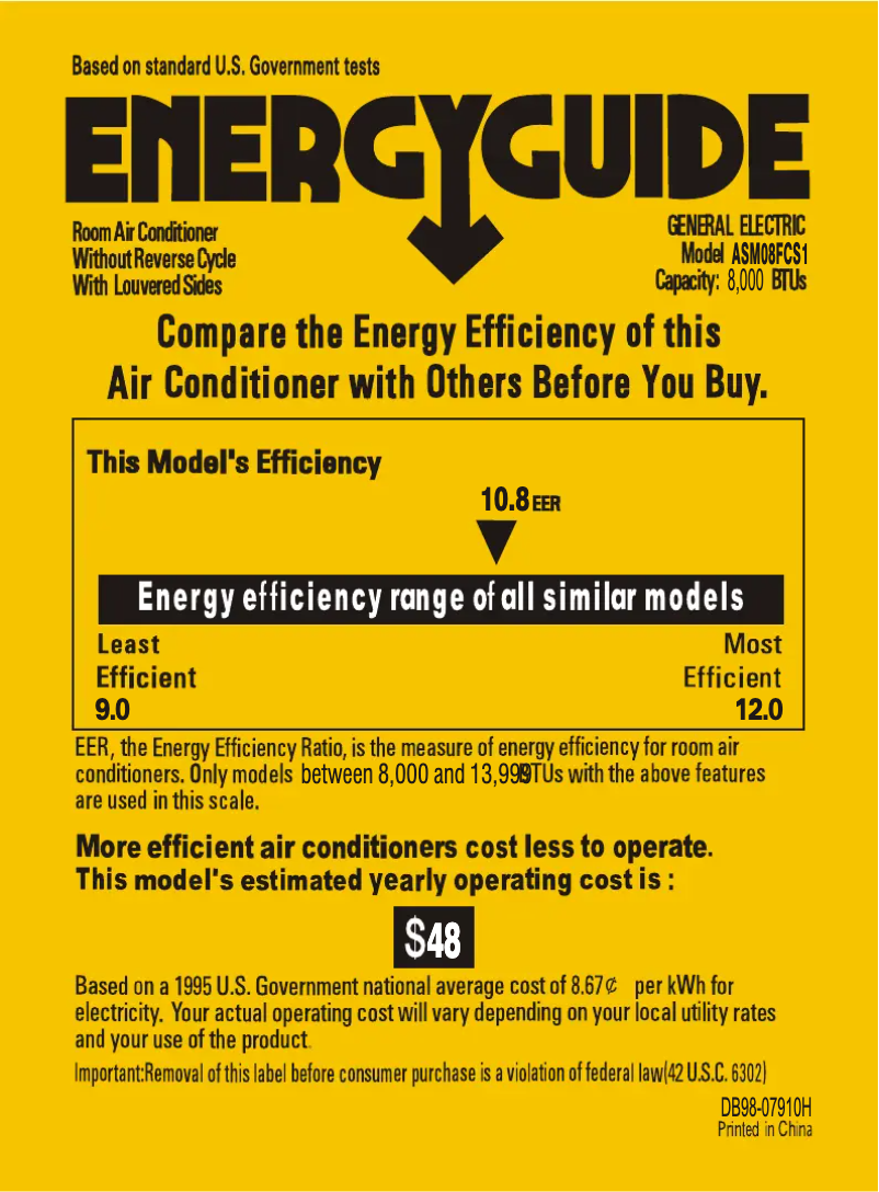 Page 1 of the manual Energy Label GE ASM08FC