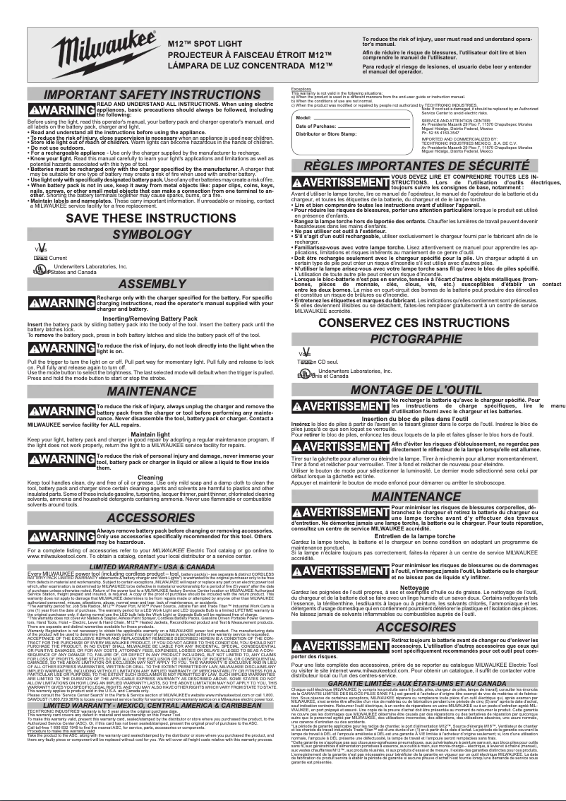 Page 1 de la notice Manuel utilisateur Milwaukee 2353-20