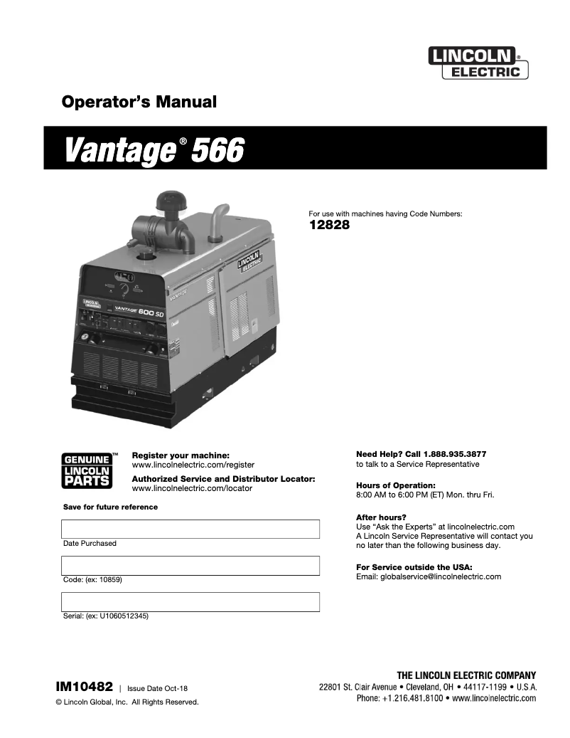 Página 1 del manual Manual de usuario Lincoln Electric Vantage 566
