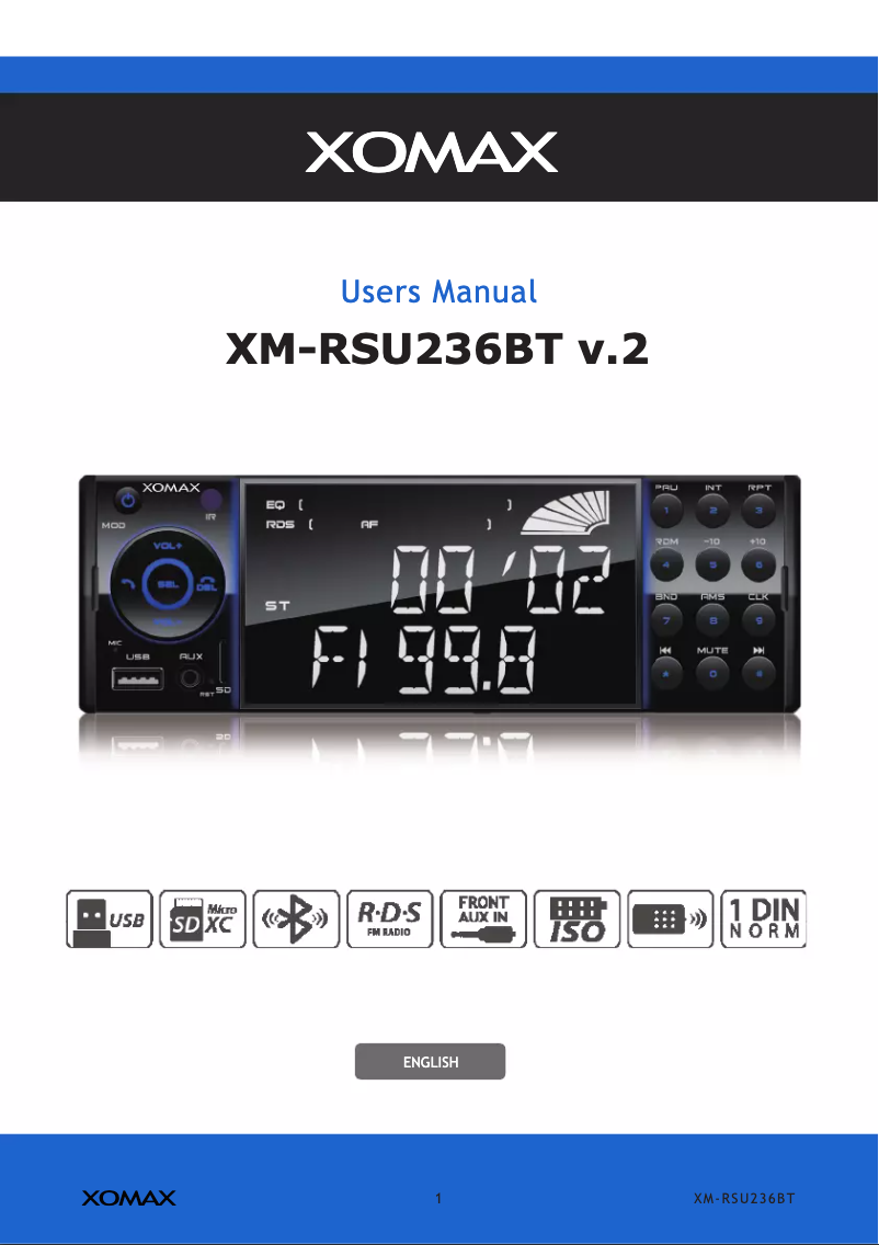 Page 1 de la notice Manuel utilisateur Xomax XM-RSU236BT V2