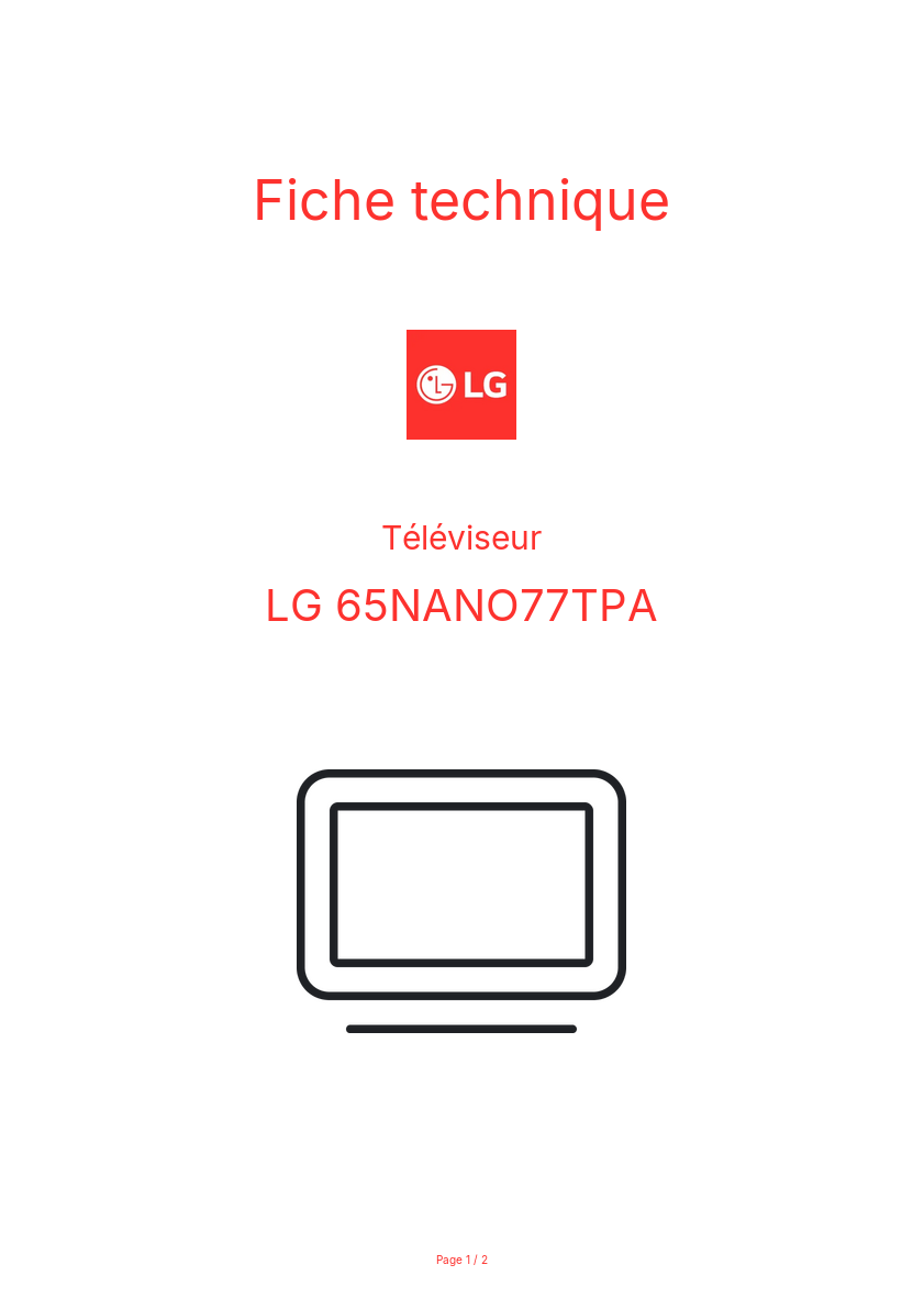 Page n°1 - Fiche technique LG 65NANO77TPA