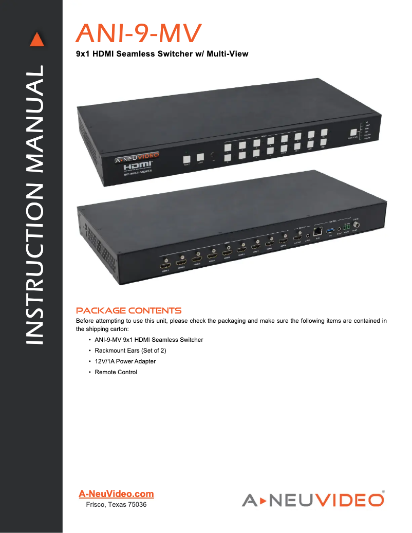 Page 1 de la notice Manuel utilisateur A-NeuVideo ANI-9-MV