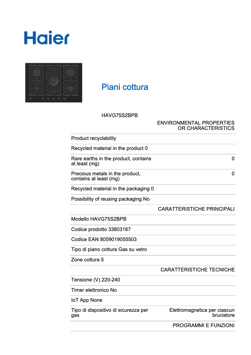 Page 1 de la notice Label énergétique Haier HAVG75S2BPB