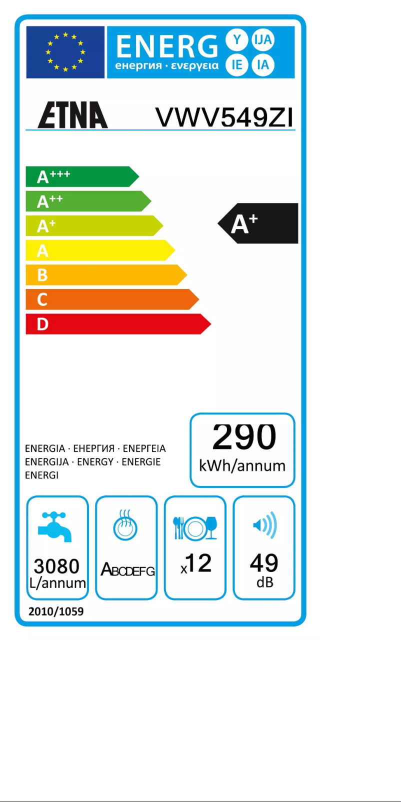 Page n°1 - Label énergétique Etna VWV549ZIL