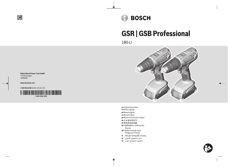 Page 1 de la notice Manuel utilisateur Bosch GSR 180-LI Professional