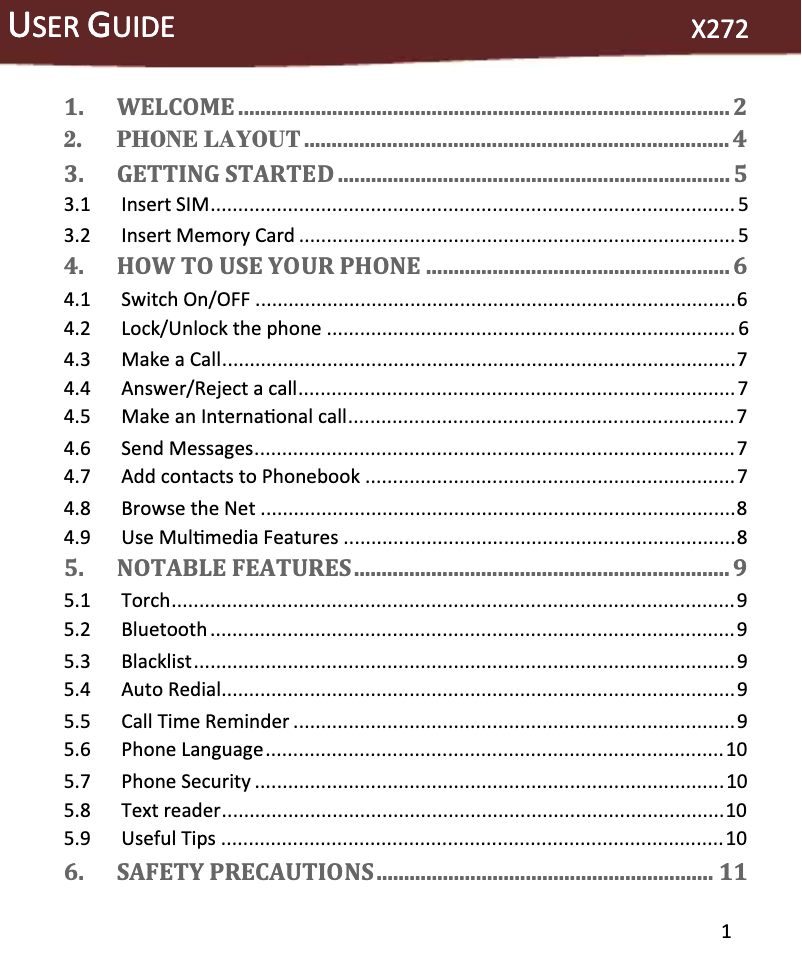 Page n°1 - Manuel utilisateur Micromax X272