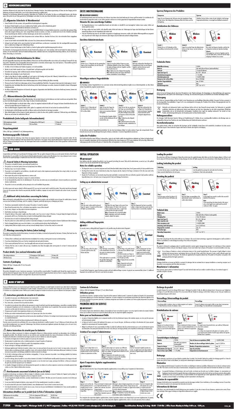 Page 1 de la notice Manuel utilisateur Schwaiger 715934